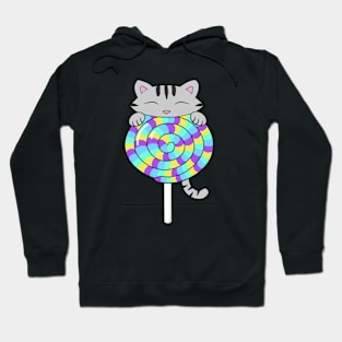 Cute Cat Eating Colorful Lollipop Hoodie